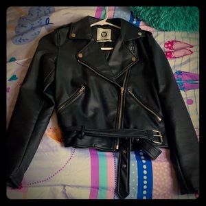 Black leather moto jacket